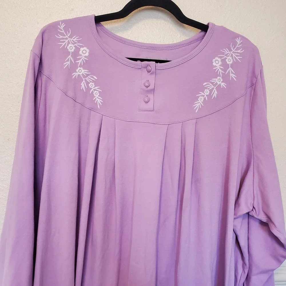 Silverts Adaptive Open Back Nightgown Lavender Floral Embroidery 3XL SV26020